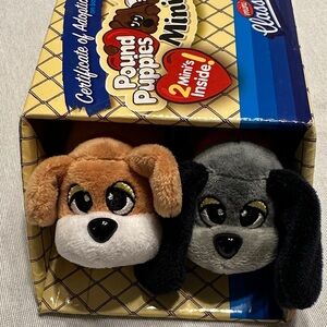 NWT, Pound Puppies 2 Mini Plush Set - Brown and Gray